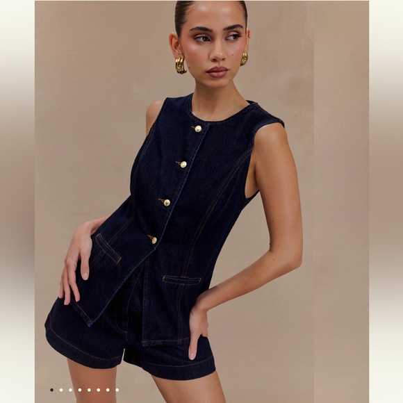 Meshki Tops - Meshki Abel Dark Indigo Denim Sleeveless Button Vest